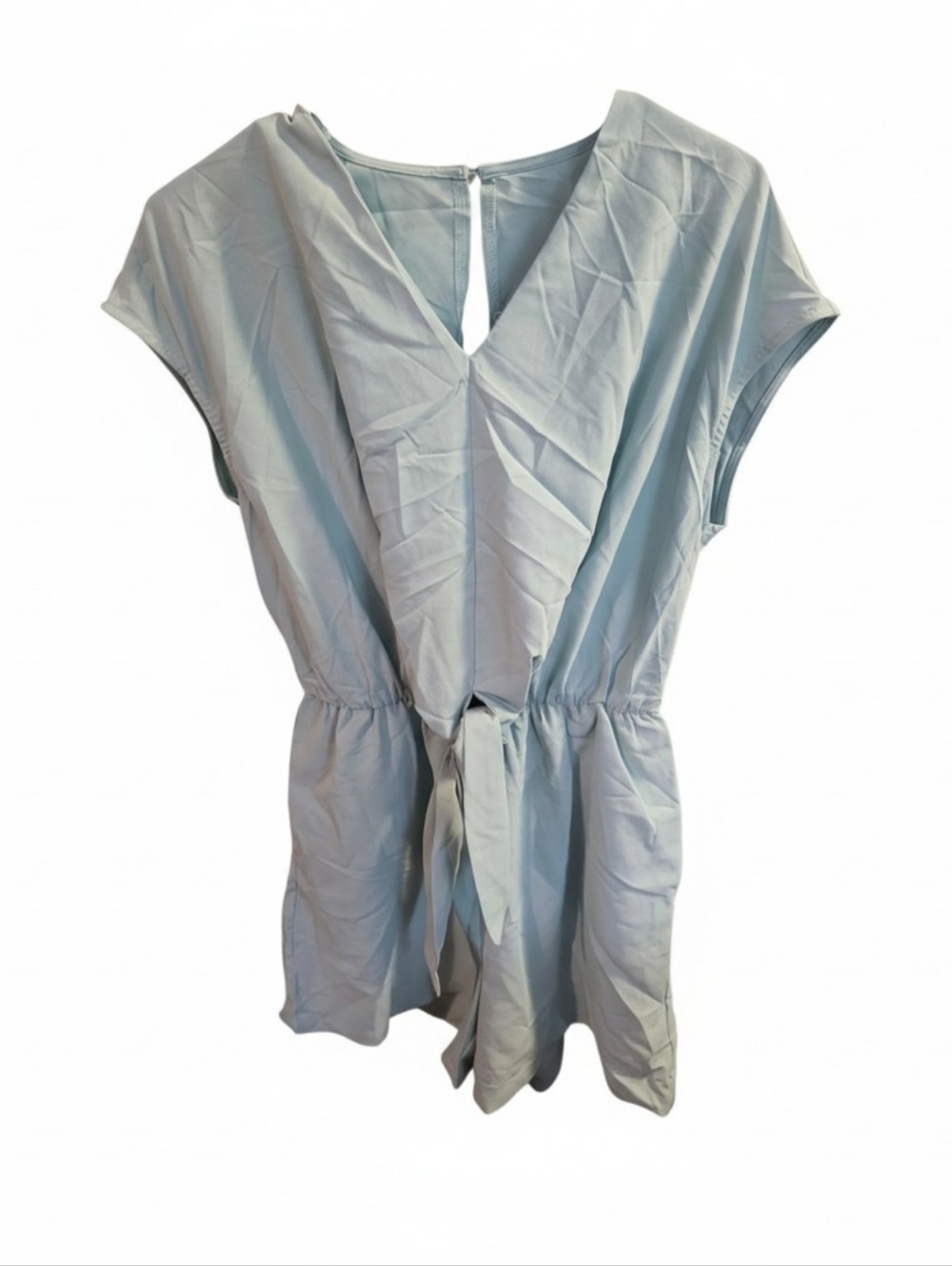 Cupshe Light Blue V-Neck Tie-Waist Romper
